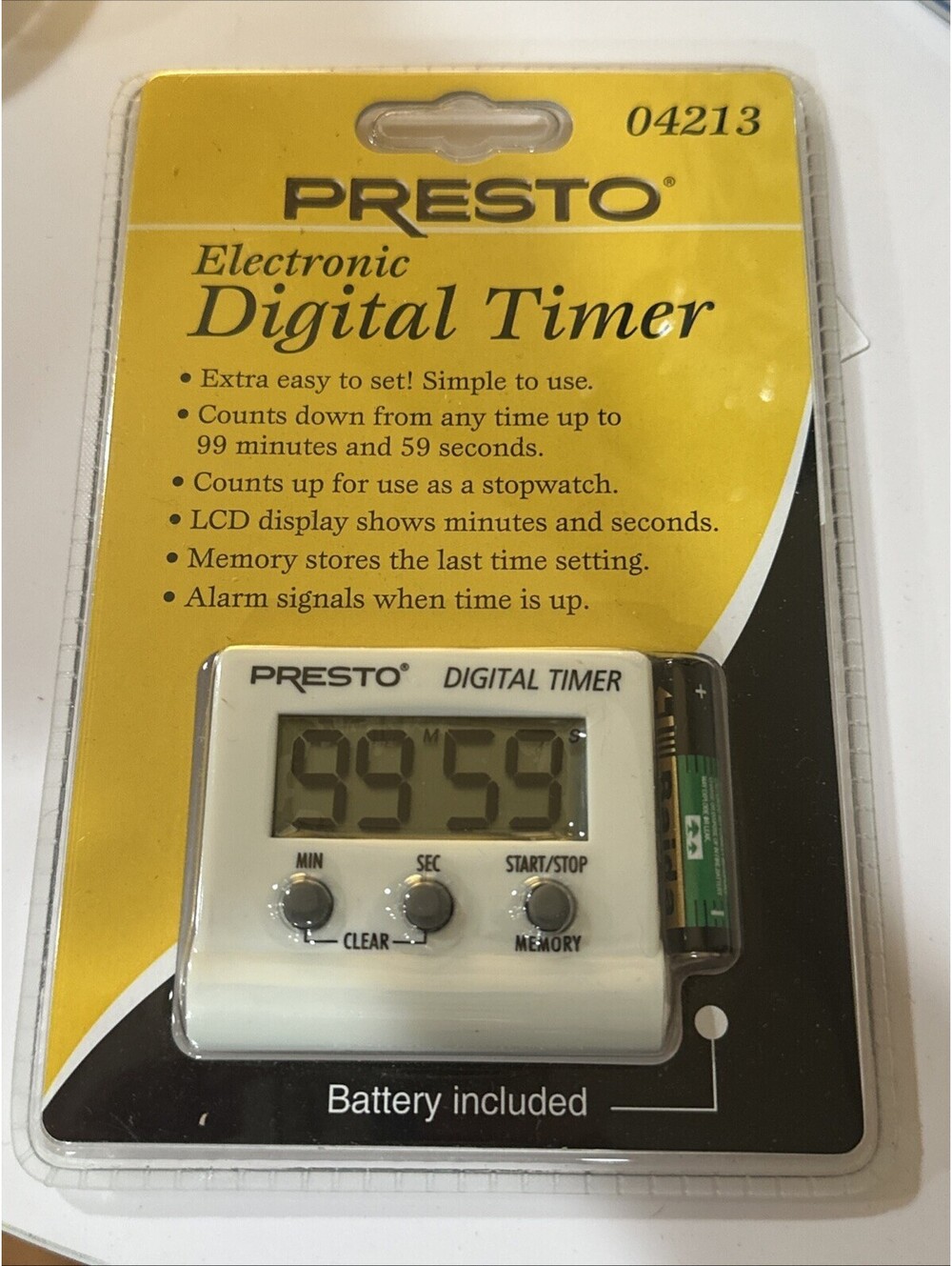 Presto 04213 Electronic Digital Kitchen Timer Countdown Stopwatch New Sealed